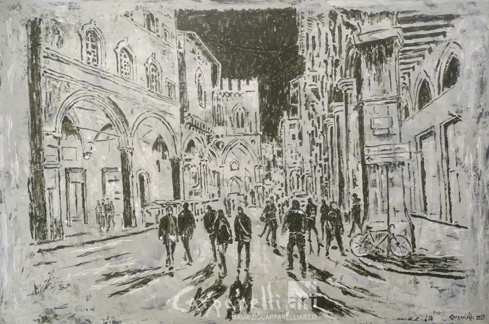 jpg P361-19 Bologna e la sua folla - n.3 - andando di notte verso Piazza della Mercanzia