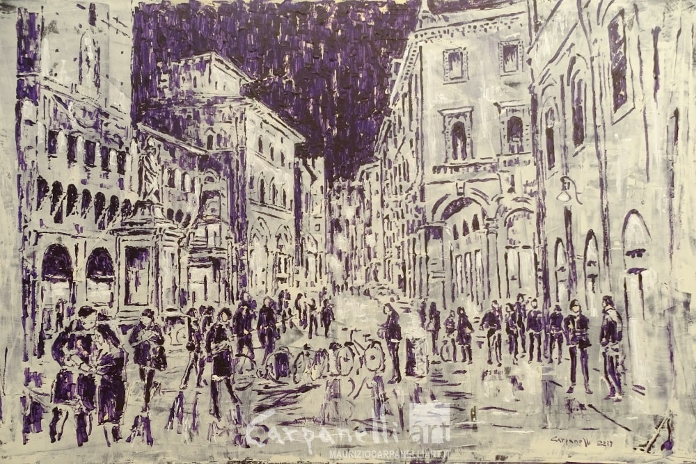 jpg P362-19 Bologna e la sua folla -n.4- Piazza Ravegnana di notte