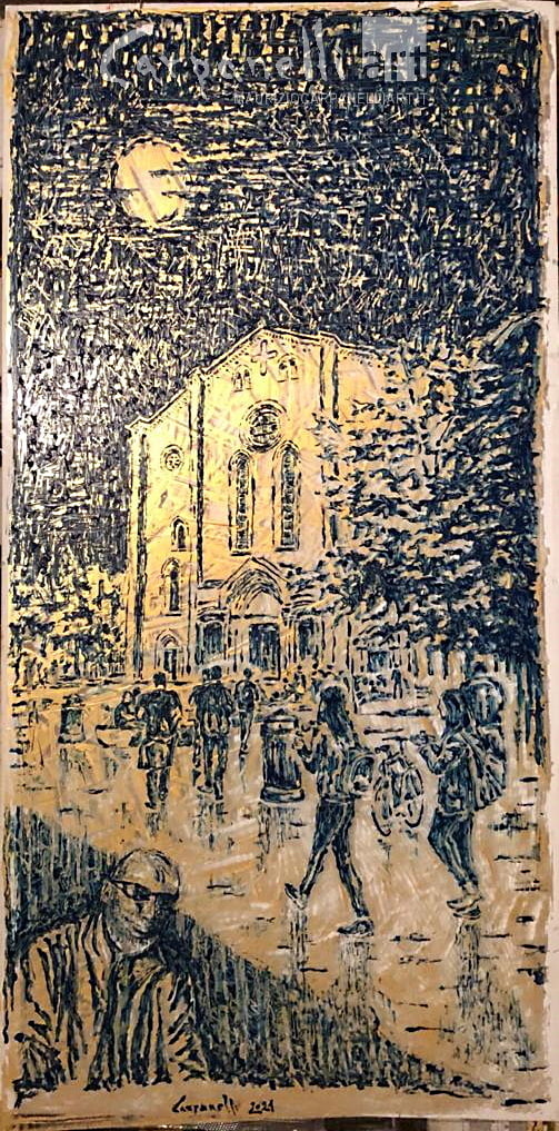 jpg P388-21 Ritrovarsi a Bologna: San Francesco di notte, con autoritratto