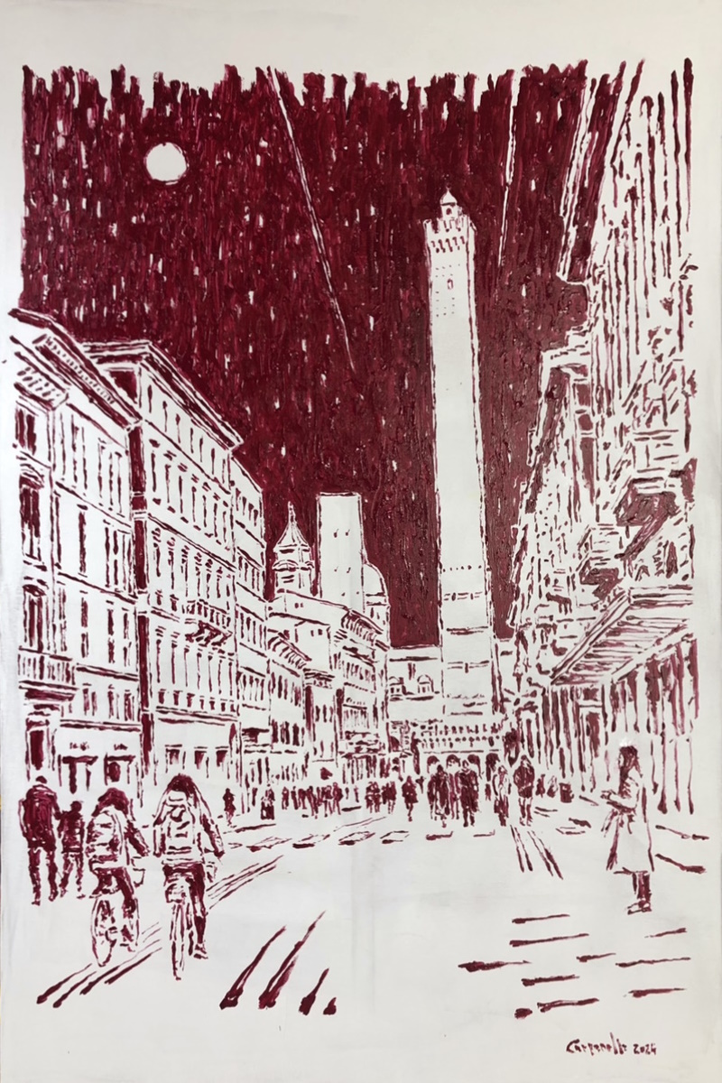 Bologna in rosso #7  Via Rizzoli di notte